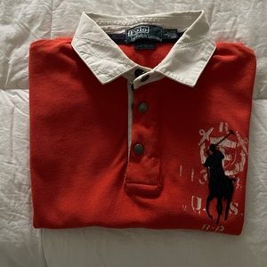 Orange, White and Blue Ralph Lauren Polo shirt size L